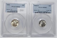 1942, ’45-D Dimes PCGS MS 66