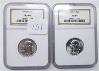 1955-D, ’57 Quarters NGC MS 64