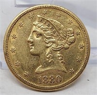 1880-S $5 Gold XF