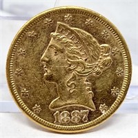 1887-S $5 Gold XF