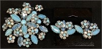 VTG. HENRY SCHREINER N.Y. AQUA BROOCH & EARRINGS