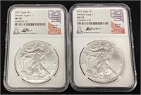 (2) 2021 SILVER AMERICAN EAGLES HERALDIC EAGLE