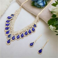 Sapphire Blue Color Teardrop Necklace/Earring Set
