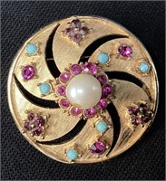 VTG. WEISS GOLD TONE TURQUOISE & PINK ACCENT