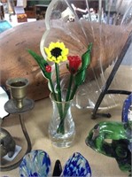 Vase with glass flowers