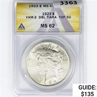 1923 Silver Peace Dollar ANACS MS62 VAM2 DBL