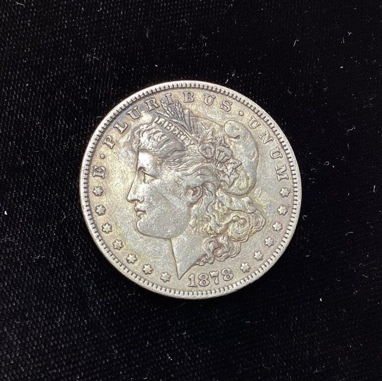 1878-P MORGAN SILVER DOLLAR, 7 TAIL FEATHER