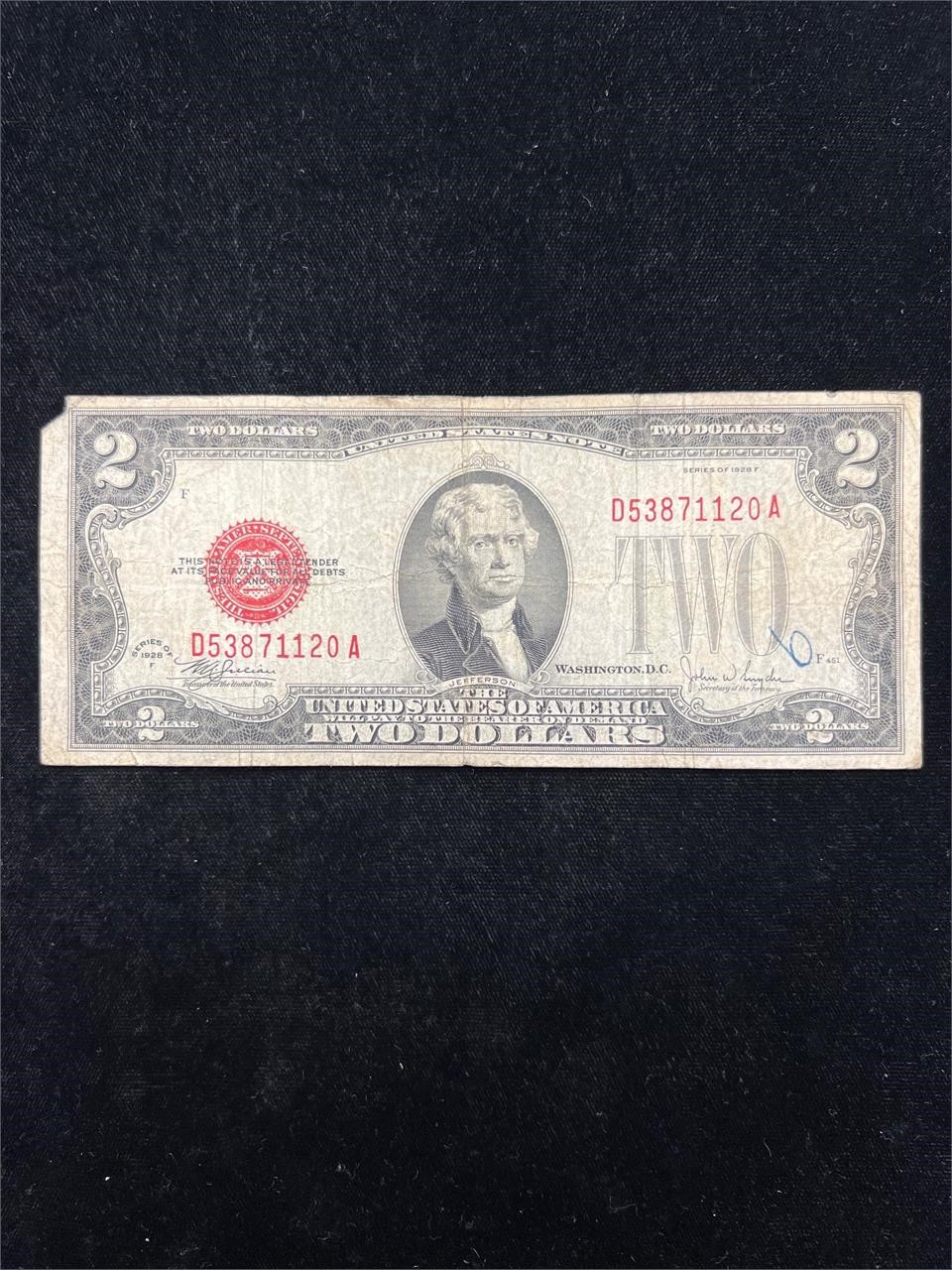 1928 F $2 Red Seal Note