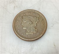 1851 BRAIDED HAIR LARGE 1 CENT COIN