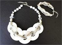 MOTHER OF PEARL STATEMENT NECKLACE & BRACELET
