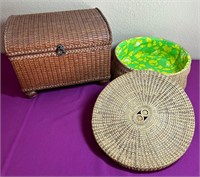 Lidded Basket and Wood Wicker Trunk