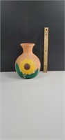 Clay Colored Sculpted Vase/Planter with Sunflower