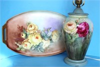 HANDPAINTED TABLE LAMP & TRAY