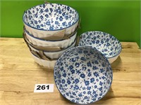 Blue and White Flower Printed Ceramic Bowls
