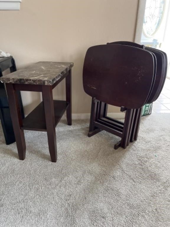 4 TV Trays & 1 Side Table w/ Granite Top