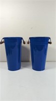 Enameled Galvanized Blue Metal Buckets with