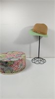 Tan And Mint Women's Fedora Hat With Floral Hat