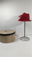 Vintage Studio Kokin Red Felt Floral Hat With Box