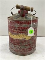 ANTIQUE 1 GALLON FUEL CAN WITH BOTH LIDS & WOOD