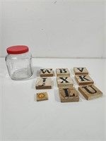 Vintage  Wooden Blocks And Glass Jar