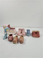 Vintage  Baby Crib And Shoe Planters