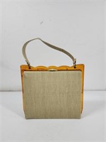 Vintage  Handbag With Orange Plastic Frame