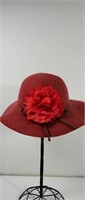 Red Felt Floral Sun Hat