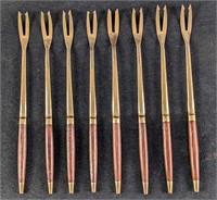 Set Of 8 Vintage Solid Bronze Carving Forks