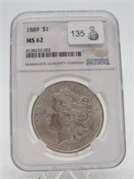 1889 MORGAN SILVER DOLLAR NGC MS62