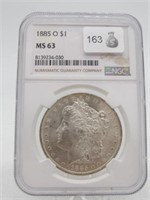 1885 O MORGAN SILVER DOLLAR NGC MS63