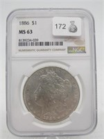 1886 MORGAN SILVER DOLLAR NGC MS63