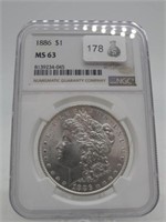 1886 MORGAN SILVER DOLLAR NGC MS63