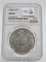 1884 O MORGAN SILVER DOLLAR NGC MS63