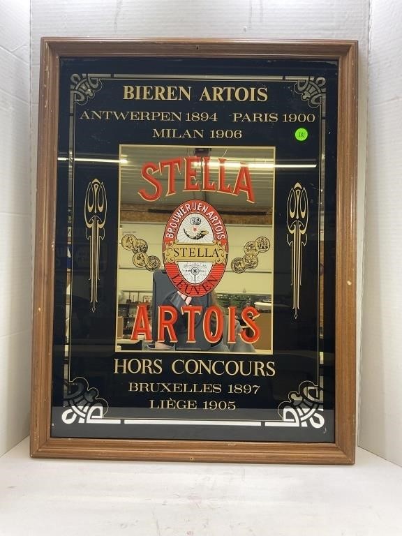 STELLA ARTOIS FRAMED PILSNER BEER MIRROR - 26 1/2"