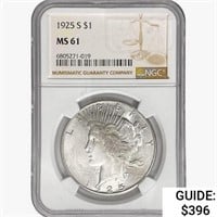 1925-S Silver Peace Dollar NGC MS61