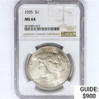 1935 Silver Peace Dollar NGC MS64