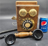Vintage Automatic Rotary Dial Wood Wall Phone