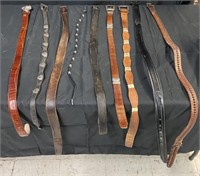 8 Vintage Belts, 1 Cowboy Hat Band
