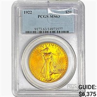 1922 $20 Gold Double Eagle PCGS MS63