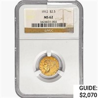1912 $2.50 Gold Quarter Eagle NGC MS62