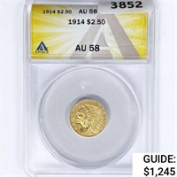 1914 $2.50 Gold Quarter Eagle ANACS AU58