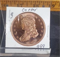 Capped Bust 1oz pure copper round, .999