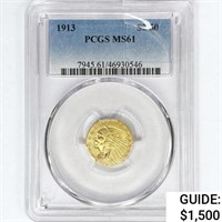 1913 $2.50 Gold Quarter Eagle PCGS MS61