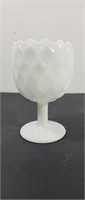 Vintage  Pedestal Diamond Pattern Milk Glass
