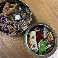 Pair of Tins w/ Costume Jewelry & Key Chains