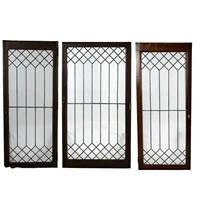 (3) Vintage Wood Framed Clear Leaded Glass Windows
