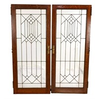 Vintage Pair of Clear Leaded Glass Windows