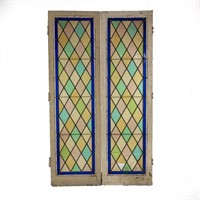 Vintage Leaded Stained Glass Window Pair