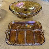 Carnival Glass Footed Bowl w/ Tray