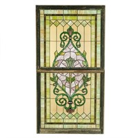 Colorful Leaded & Stained Glass Window Pair
